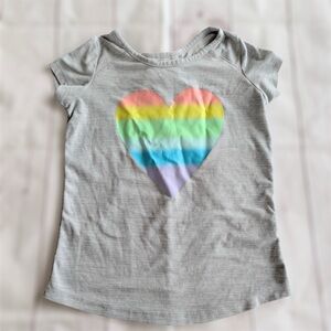 Members Mark Active Girls Size Small 5/6 T Shirt Short Sleeve Gray Rainbow Heart